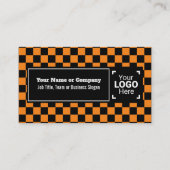 Carte De Visite Snazzy Orange / Black À damiers Propre Texte, QR, (Devant)