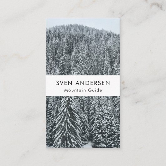 Carte De Visite Snow Pine Trees Mountain Range Minimal Nordic (Devant)