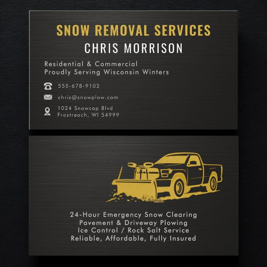 Carte De Visite Snow Plowing Removal Metallic Black Gold