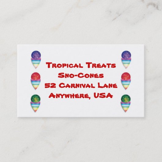 Carte De Visite snowcones sno-cones pour votre entreprise estivale (Devant)