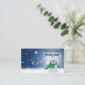 Carte De Visite Snowman avec une écharpe verte (Debout devant)