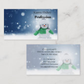 Carte De Visite Snowman avec une écharpe verte (Devant / Derrière)