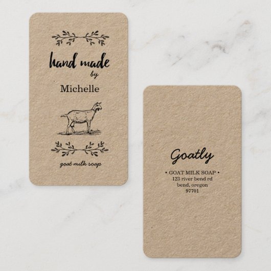Carte De Visite Soap de lait de chèvre artisanal rustique (Devant / Derrière)