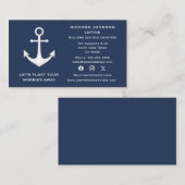 Carte De Visite Social Media Bleu nautique Blancs Ancre bateau Yac (Devant / Derrière)