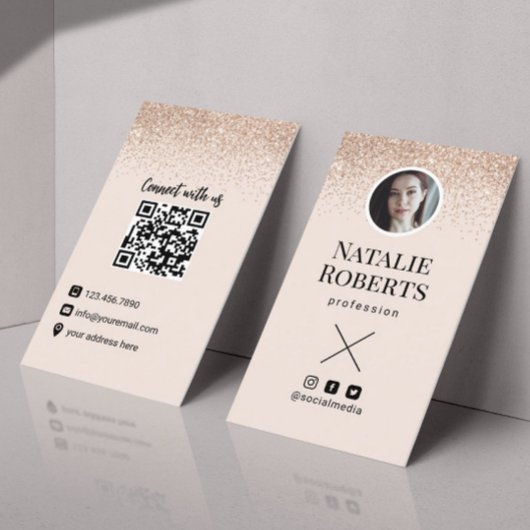 Carte De Visite Social Media Blush Pink QR Code Ajouter votre phot