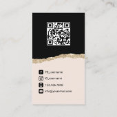 Carte De Visite Social Media Blush rose noir et or QR Code (Dos)