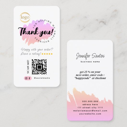 Carte De Visite Social Media Code QR Logo Merci Créatif (Devant / Derrière)