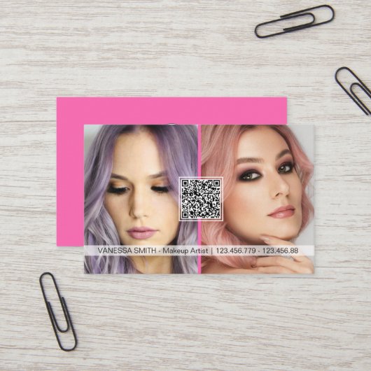 Carte De Visite Social media code QR maquillage moderne photo d'ar (Devant/Arrière en situation)