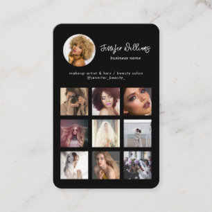 Carte De Visite Social Media Custom QR Code & Photo Black Modern