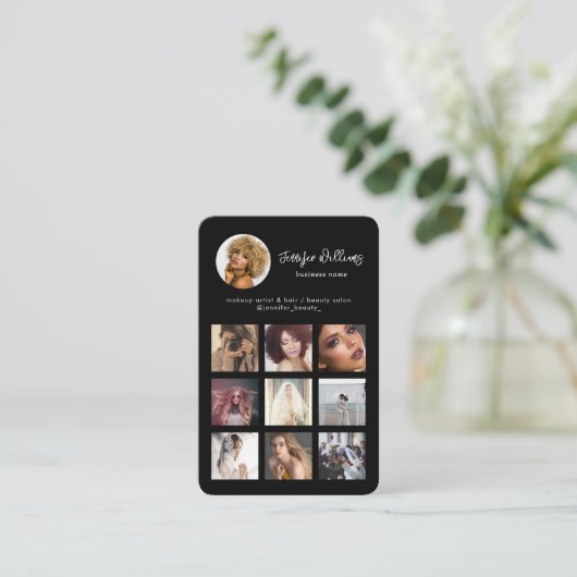 Carte De Visite Social Media Custom QR Code & Photo Black Modern (Debout devant)