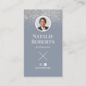 Carte De Visite Social Media Dusty Blue QR Code Ajouter votre phot (Devant)