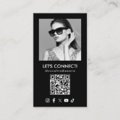 Carte De Visite Social Media QR Code Ajouter Photo Black Vertical (Devant)