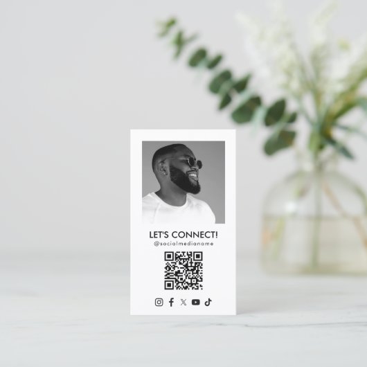 Carte De Visite Social Media QR Code Ajouter Photo Blanc Vertical (Debout devant)