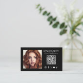 Carte De Visite Social Media QR Code Ajouter une photo Noir (Debout devant)