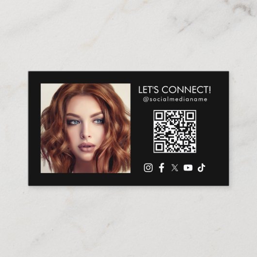 Carte De Visite Social Media QR Code Ajouter une photo Noir (Devant)