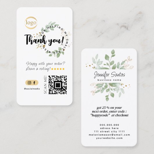 Carte De Visite Social Media QR Code & Logo Merci Eucalyptus (Devant / Derrière)