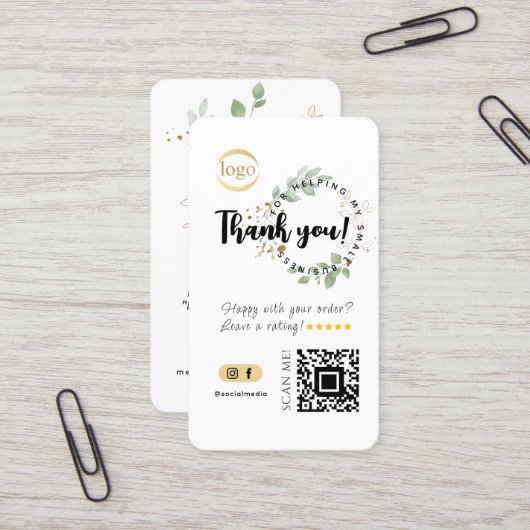 Carte De Visite Social Media QR Code & Logo Merci Eucalyptus (Devant/Arrière en situation)