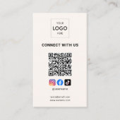 Carte De Visite Social Media QR Code Logo moderne Beige (Devant)