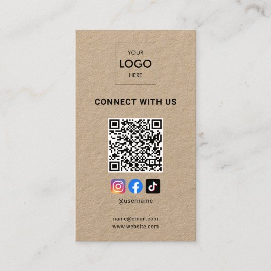 Carte De Visite Social Media QR Code Logo moderne Kraft (Devant)