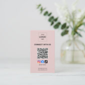 Carte De Visite Social Media QR Code Logo moderne rose (Debout devant)