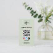 Carte De Visite Social Media QR Code Moderne Logo Sage Green (Debout devant)