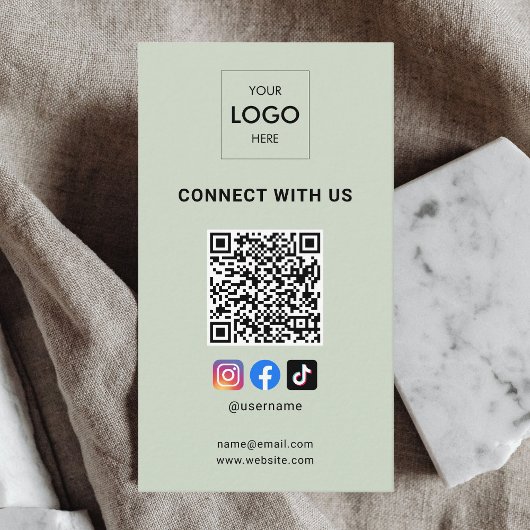 Carte De Visite Social Media QR Code Moderne Logo Sage Green