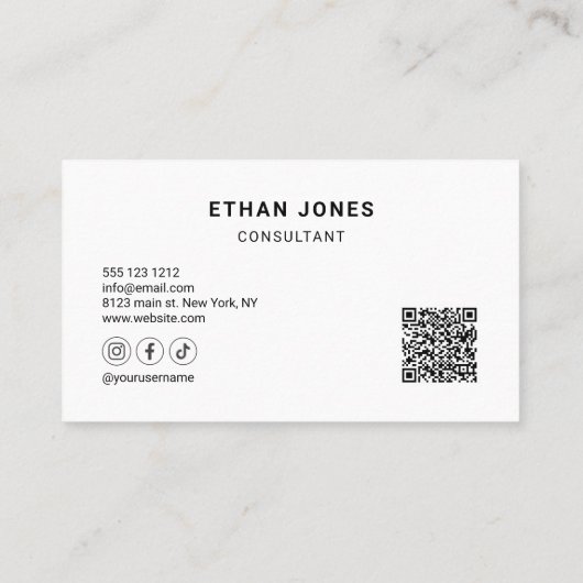 Carte De Visite Social Media QR Code Professionnel Blanc (Dos)