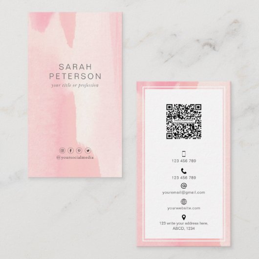 Carte De Visite Social media QR code tendance design blush personn (Devant / Derrière)