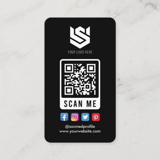 Carte De Visite Social Media Scan Me QR Code Logo Modern Simple (Devant)