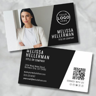 Carte De Visite Société de Code QR de Photo Noir Votre Logo