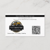 Carte De Visite Société de construction d'équipement lourd profess (Dos)