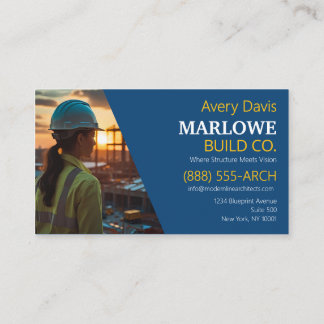 Carte De Visite Société de Construction Moderne Photo Bleu & Jaune