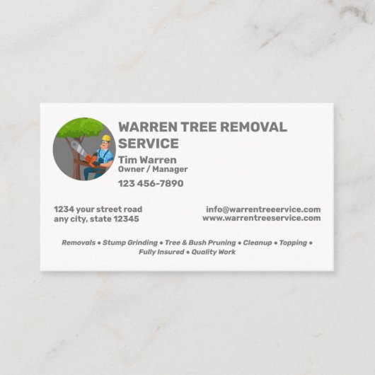 Carte De Visite Société de service de suppression d'arbre (Devant)