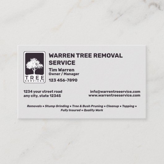 Carte De Visite Société de service de suppression d'arbre (Devant)