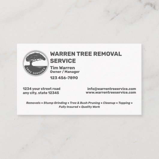 Carte De Visite Société de service de suppression d'arbre (Devant)