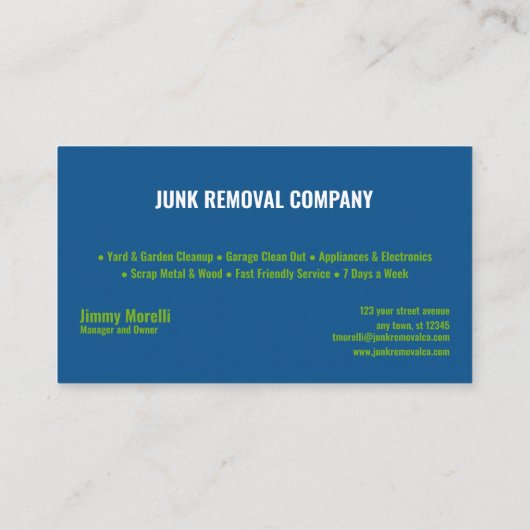 Carte De Visite Société de suppression de junk (Dos)