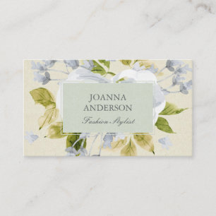 CARTE DE VISITE SOFT AQUA BLUE GREEN WATERCOLORE FLORALE