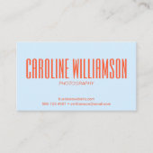 Carte De Visite Soft Blue Orange Bold Name Photo Back Photographer (Devant)