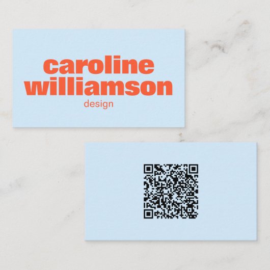 Carte De Visite Soft Blue Orange Bold Name QR Code Scan Portfolio (Devant / Derrière)