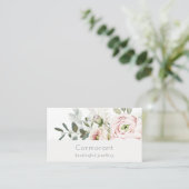 Carte De Visite Soft Chic Blush Pink Peony Feuilleté Botanique Flo (Debout devant)