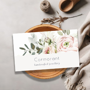 Carte De Visite Soft Chic Blush Pink Peony Feuilleté Botanique Flo