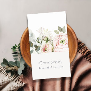 Carte De Visite Soft Chic Blush Pink Peony Feuilleté Botanique Flo
