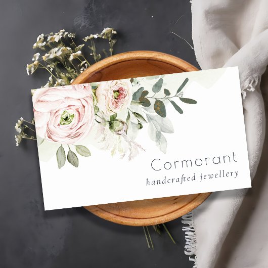 Carte De Visite Soft Chic Blush Pink Peony Feuilleté Botanique Flo