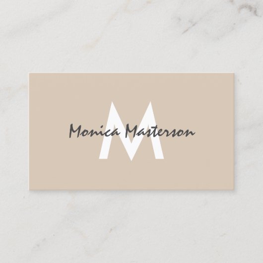 Carte De Visite Soft cream tan minimalist monogram (Devant)