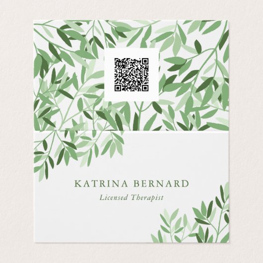 Carte De Visite Soft Green Therapist Photo & QR Code (Extérieur déplié)