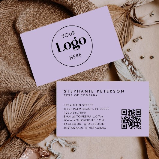 Carte De Visite Soft Lavender Elegant Custom Company Logo QR Code