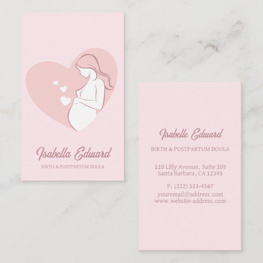 Carte De Visite Soft Pink Maternity Doula Identity Illustration (Devant / Derrière)