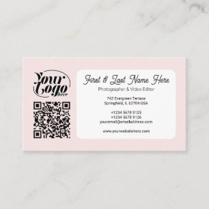 Carte De Visite Soft Pink QR Code Photo Social Media Icons Contenu
