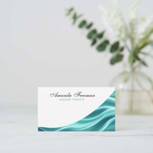 Carte De Visite Soft Turquoise Abstrait Waves Massage Therapy (Debout devant)