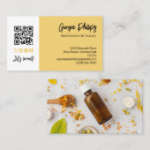 Carte De Visite Soft Yellow QR Code Photo Socialmedia Brush Script (Devant / Derrière)